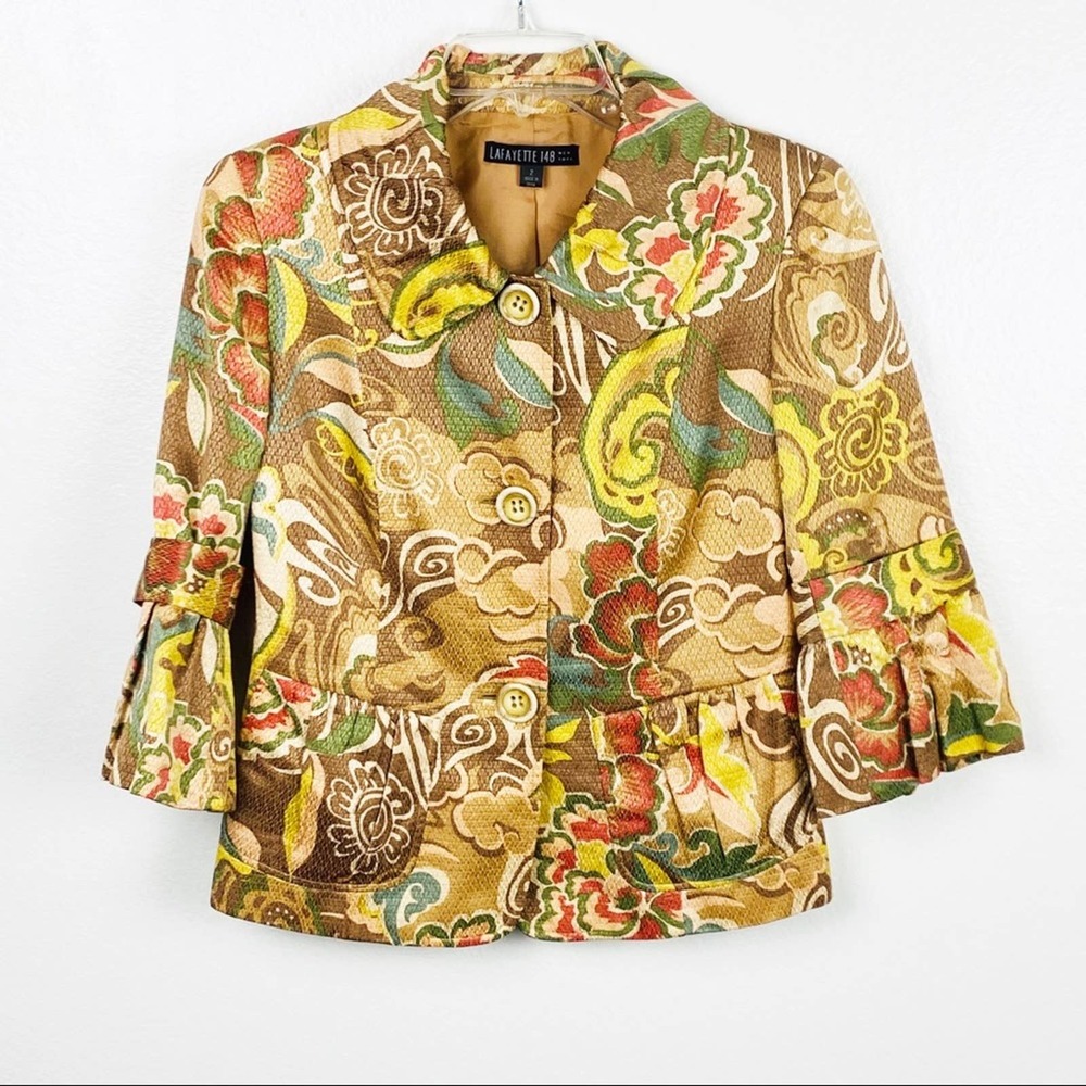 LAFAYETTE 148 New York Floral Cropped Bell Sleeves Lined Blazer Jacket, Size 2